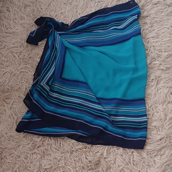 Blue Striped Women's Swim Sarong One Size - Picture 4 of 5
